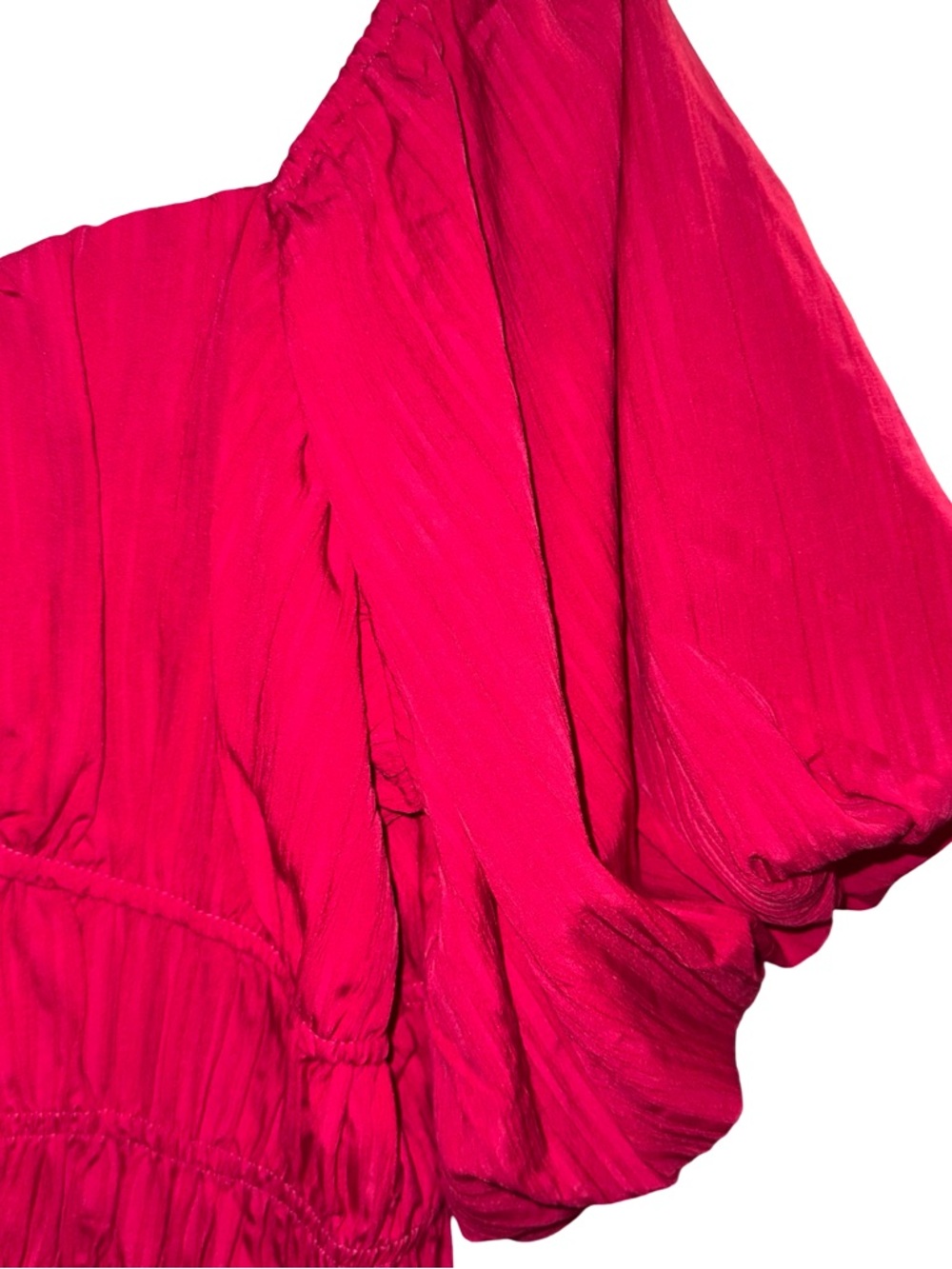 Hingewave Red Puff Sleeve Midi Dress Smocked Waist Cottagecore Romantic Size L - Picture 5 of 7